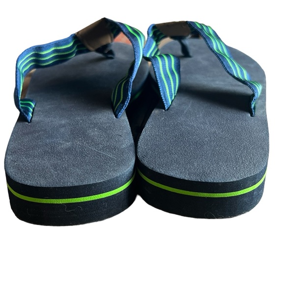 Navy Blue And Green Stripe Ribbon Flip Flop Sandals - Picture 11 of 11
